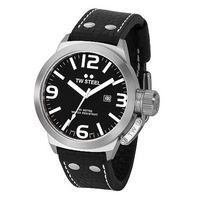 TW Steel Canteen Style men's 45mm black leather strap watch