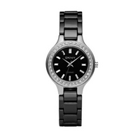 Womens black round ceramic bracelet watch