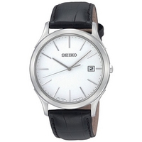 Seiko men's white dial & black strap watch
