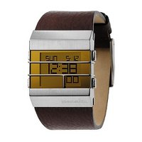 Diesel Men's Digital Yellow Dial Brown Leather Strap Watch