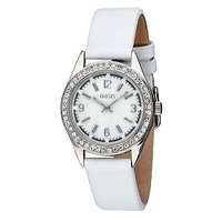 Oasis Ladies' Stone-set White Leather Strap Watch