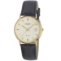 Rotary men's 18ct gold black leather strap watch