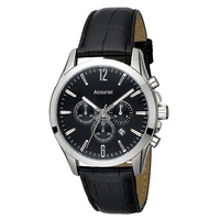 Accurist men's black leather strap chronograph watch