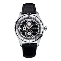 Nautica NCN men's black dial black leather strap watch